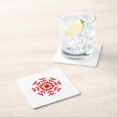 かわいらしく赤いクリスマスの雪片 スクエアペーパーコースター (インサイチュ)