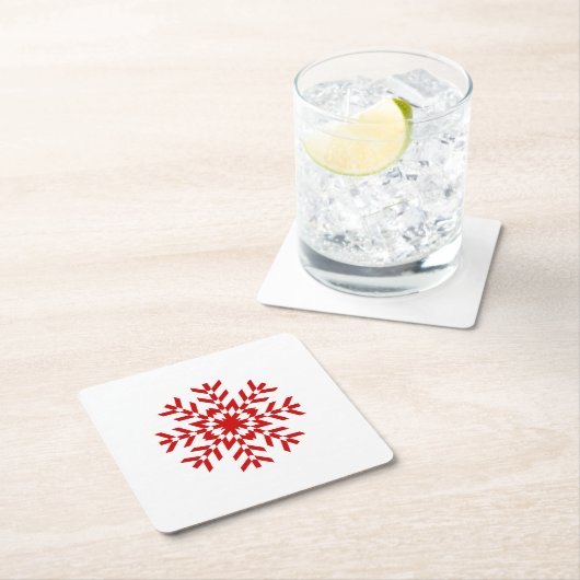 かわいらしく赤いクリスマスの雪片 スクエアペーパーコースター (インサイチュ)