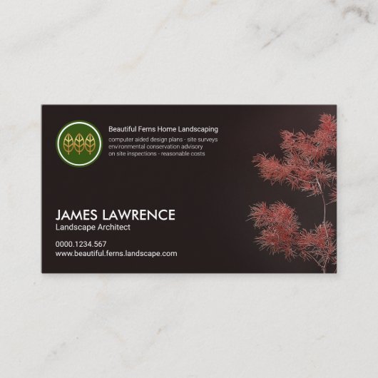 かわいらしく赤い盆栽の木の造園 名刺 (正面)