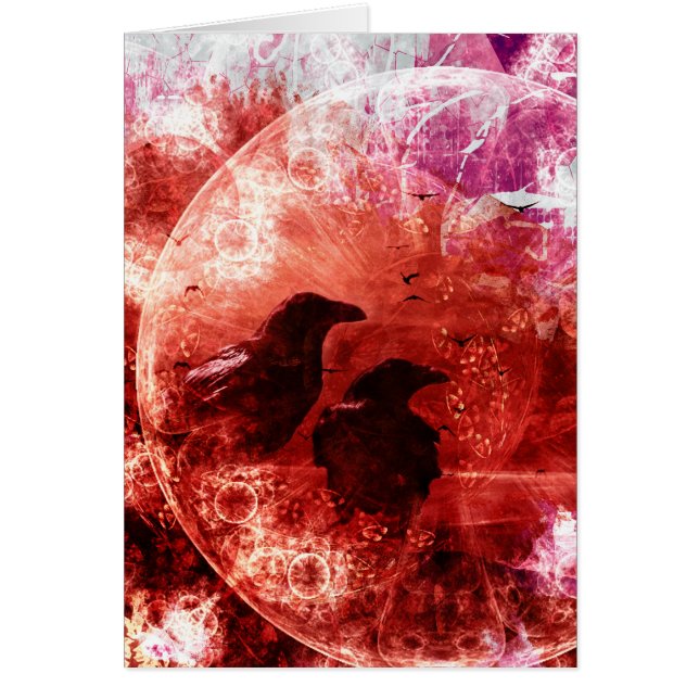 かわいらしく赤くグランジなワタリガラスのファンタジーのデザイン (正面)