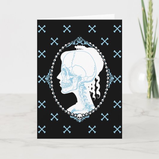 かわいらしく青いスカルのカメオ カード (正面)