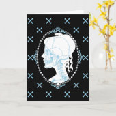 かわいらしく青いスカルのカメオ カード (黄色い花)