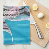 かわいらしく青い背景の油絵の天使の魚 キッチンタオル (四つ折り)