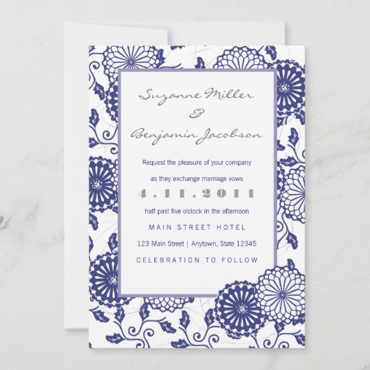 かわいらしく青い花の結婚式招待状 招待状 (正面)