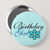 かわいらしく青い花の誕生日の女の子の大きいボタン 缶バッジ (正面&裏面)