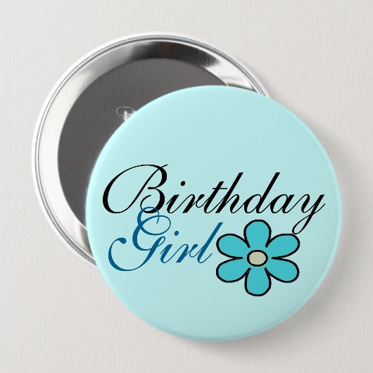 かわいらしく青い花の誕生日の女の子の大きいボタン 缶バッジ (正面&裏面)
