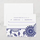 かわいらしく青い花柄RSVP 出欠カード (正面/裏面)