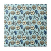 かわいらしく青い貝のヒトデの海パターン タイル (正面)