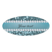 かわいらしく青くフェイクなグリッターおよびダイヤモンド 名札 (正面)