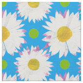 かわいらしく青く黄色い白いデイジーのカスタムの生地 ファブリック (クローズアップ)