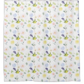 かわいらしく黄色および青の水彩画の花 シャワーカーテン (正面)