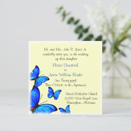 かわいらしく黄色および青の結婚式招待状 招待状 (スタンド正面)