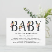 かわいらしく黒い花の文字|のベビーシャワー 招待状 (スタンド正面)