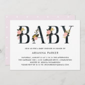 かわいらしく黒い花の文字|のベビーシャワー 招待状 (正面/裏面)