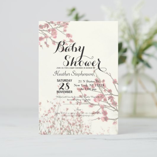 かわいらしさくらんぼの花が白エレガントい 招待状 (スタンド正面)