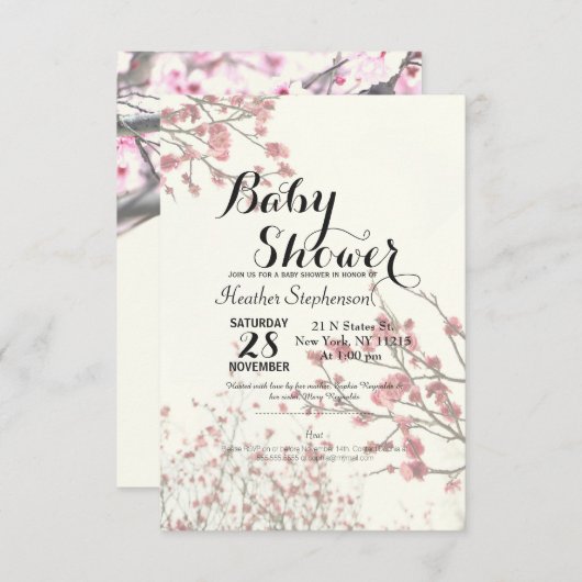 かわいらしさくらんぼの花が白エレガントい 招待状 (正面/裏面)