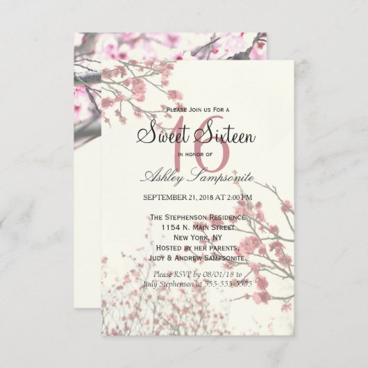 かわいらしさくらんぼの花が白エレガントい 招待状 (正面/裏面)