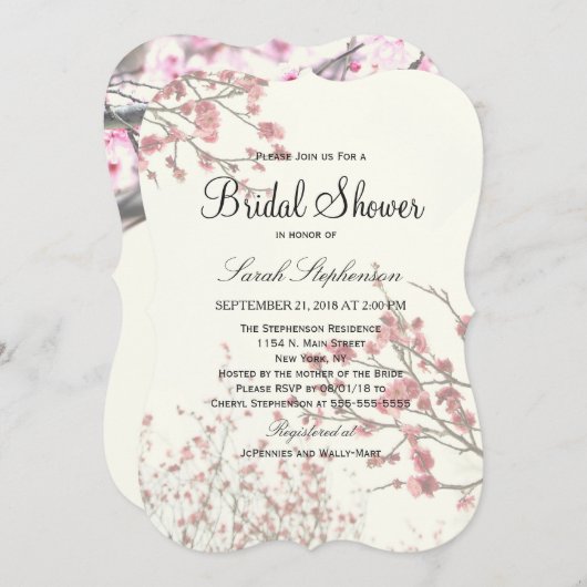 かわいらしさくらんぼの花が白エレガントい 招待状 (正面/裏面)