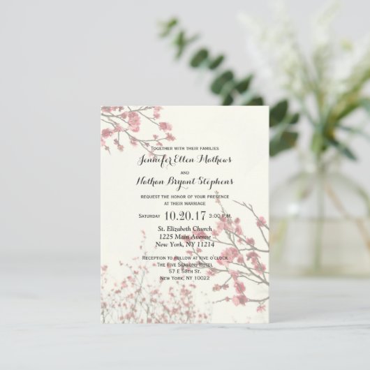 かわいらしさくらんぼの花が白エレガントい 招待状 (スタンド正面)