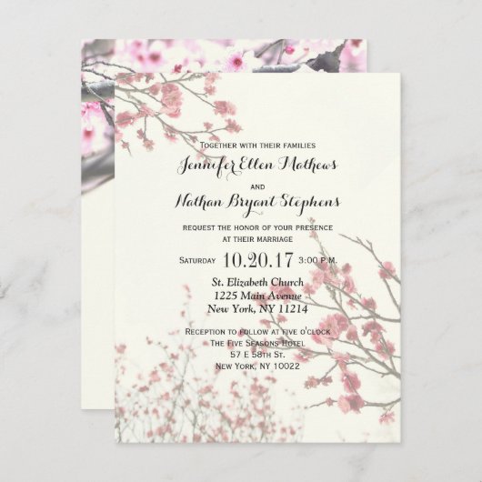 かわいらしさくらんぼの花が白エレガントい 招待状 (正面/裏面)