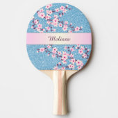 かわいらしさくらんぼブルーグリッターモノグラム 卓球ラケット (正面)