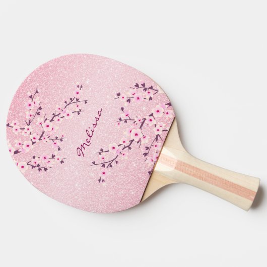 かわいらしさくらんぼブロッサムピンクグリッターモノグラムフローラ 卓球ラケット (横)
