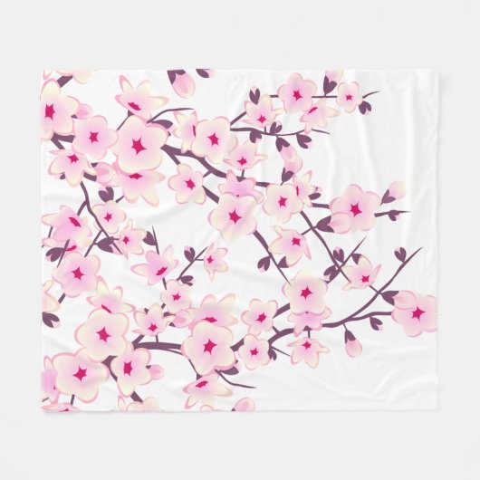 かわいらしさくらんぼ咲きピンク白 フリースブランケット (正面(横))