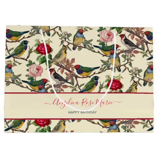 かわいらしちんビクトリアンなスクラップブックバードデザイン ラージペーパーバッグ (裏面)