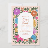 かわいらしはっきりした花模様 |オレンジ 招待状 (正面)