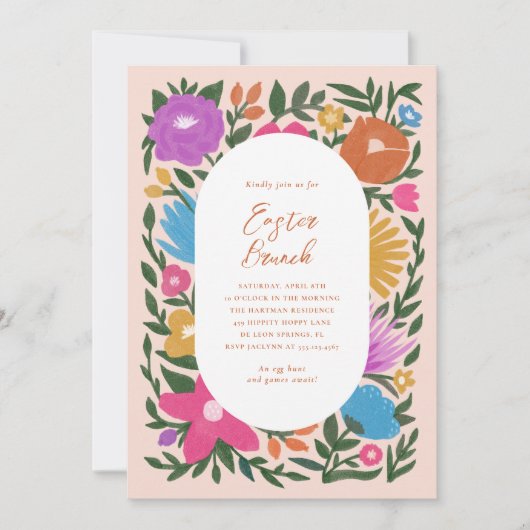 かわいらしはっきりした花模様 |オレンジ 招待状 (正面)