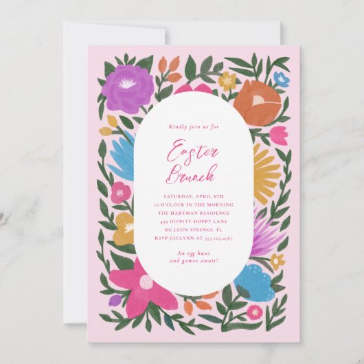 かわいらしはっきりした花模様 |ピンク 招待状 (正面)