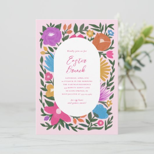 かわいらしはっきりした花模様 |ピンク 招待状 (スタンド正面)