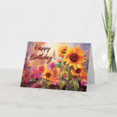 かわいらしひまわりカラフル花誕生日 カード (正面)