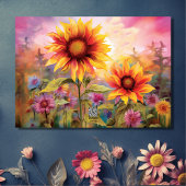 かわいらしひまわりカラフル花誕生日 カード