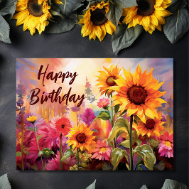 かわいらしひまわりカラフル花誕生日 カード