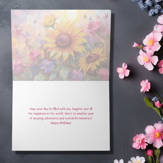 かわいらしひまわりカラフル花誕生日 カード