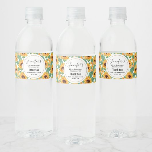 かわいらしひまわり黄色と緑のパターン誕生日 ペットボトルラベル (ボトル)