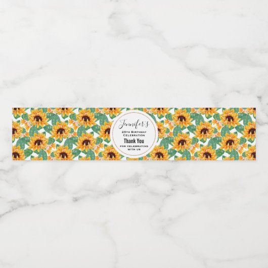 かわいらしひまわり黄色と緑のパターン誕生日 ペットボトルラベル (シングルラベル)