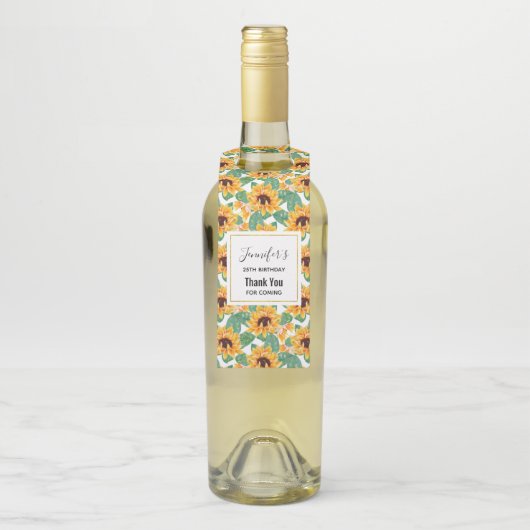 かわいらしひまわり黄色と緑のパターン誕生日 ボトルネックタグ (ボトル)