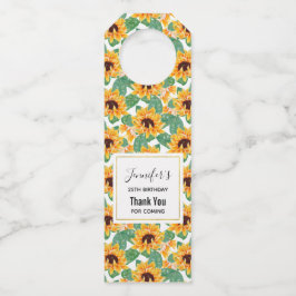 かわいらしひまわり黄色と緑のパターン誕生日 ボトルネックタグ