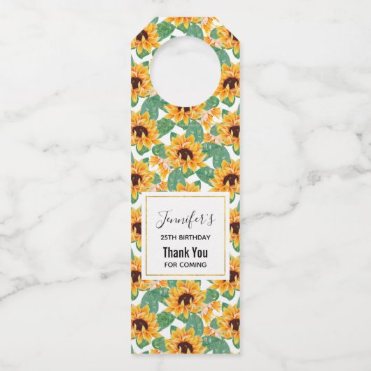 かわいらしひまわり黄色と緑のパターン誕生日 ボトルネックタグ (正面)
