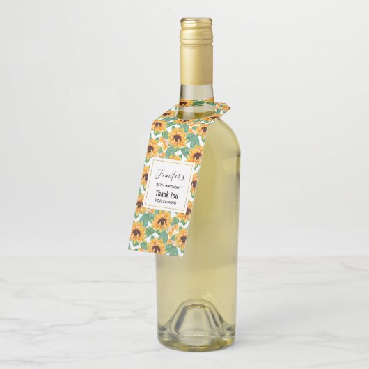 かわいらしひまわり黄色と緑のパターン誕生日 ボトルネックタグ (アングル)