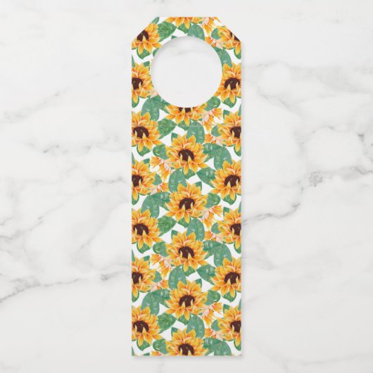 かわいらしひまわり黄色と緑のパターン誕生日 ボトルネックタグ (裏面)