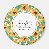 かわいらしひまわり黄色と緑のパターン誕生日 マグネット (正面)