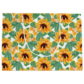 かわいらしひまわり黄色と緑のパターン誕生日 ラージペーパーバッグ (裏面)