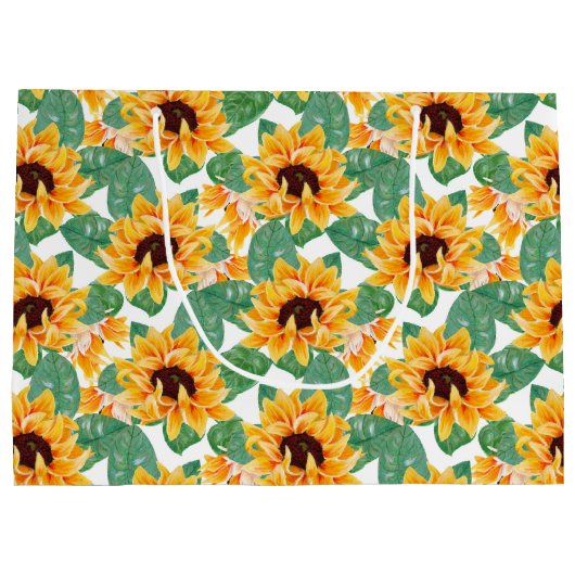 かわいらしひまわり黄色と緑のパターン誕生日 ラージペーパーバッグ (裏面)