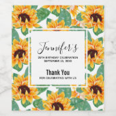 かわいらしひまわり黄色と緑のパターン誕生日 ワインラベル (シングルラベル)