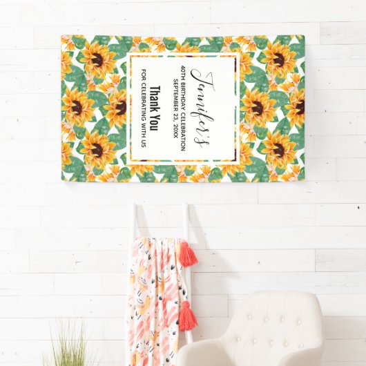 かわいらしひまわり黄色と緑のパターン誕生日 横断幕 (インサイチュ)