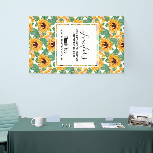 かわいらしひまわり黄色と緑のパターン誕生日 横断幕 (トレードショー)