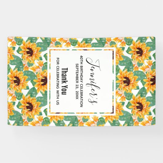 かわいらしひまわり黄色と緑のパターン誕生日 横断幕 (横)